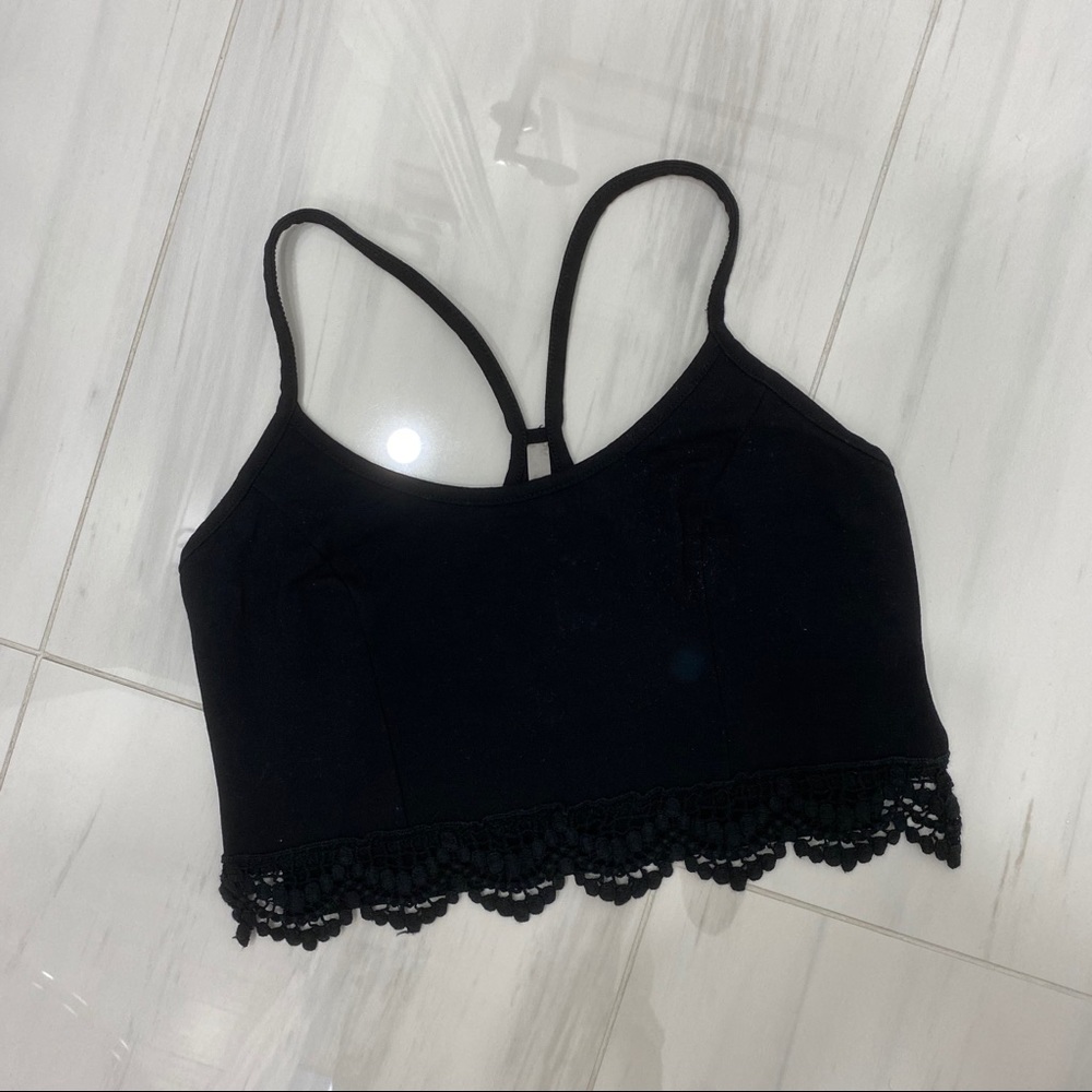 🌴 BOUTIQUE 1861 Black Crop Top with Lace Dentelle